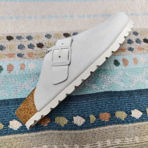 Birkenstock White Boston Suede Shoes | Women's Narrow Fit - Picture 5 of 6